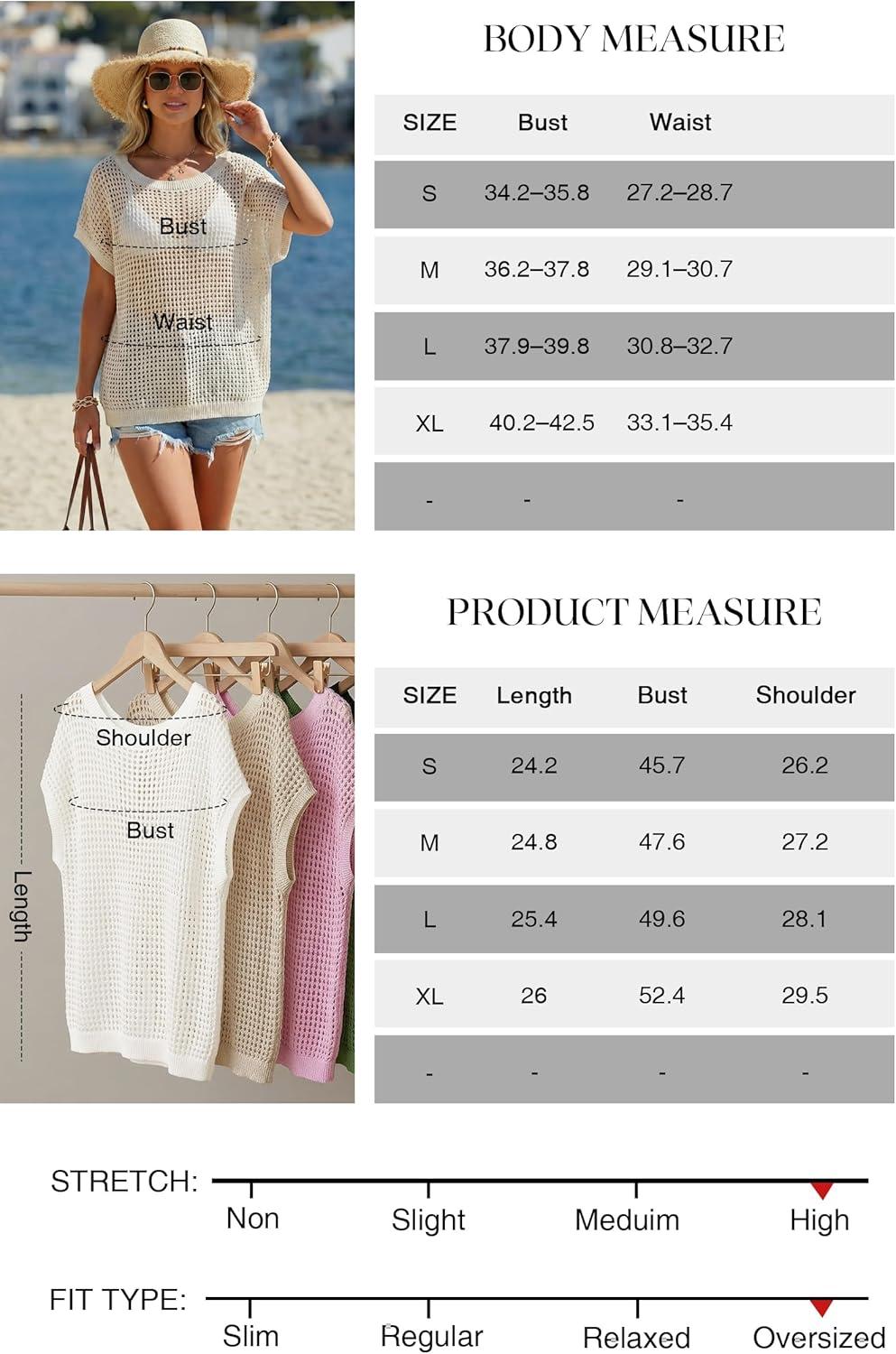 image:imageArachampCloz Womens Cotton Blend Crochet Cover Up Oversized Short Sleeve Mesh Casual Knit Beach Summer 2026Beige