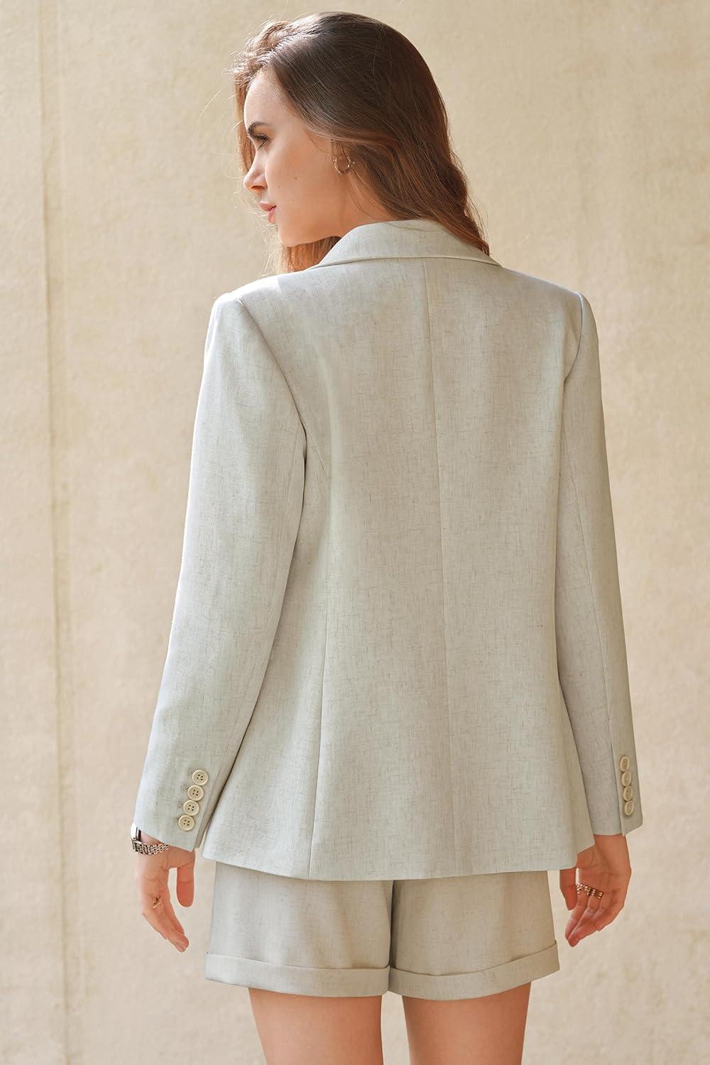 image:imageArachampCloz Womens Linen Blend Notched Lapel Open Front Blazers Work Business Casual Outfits 2026Beige