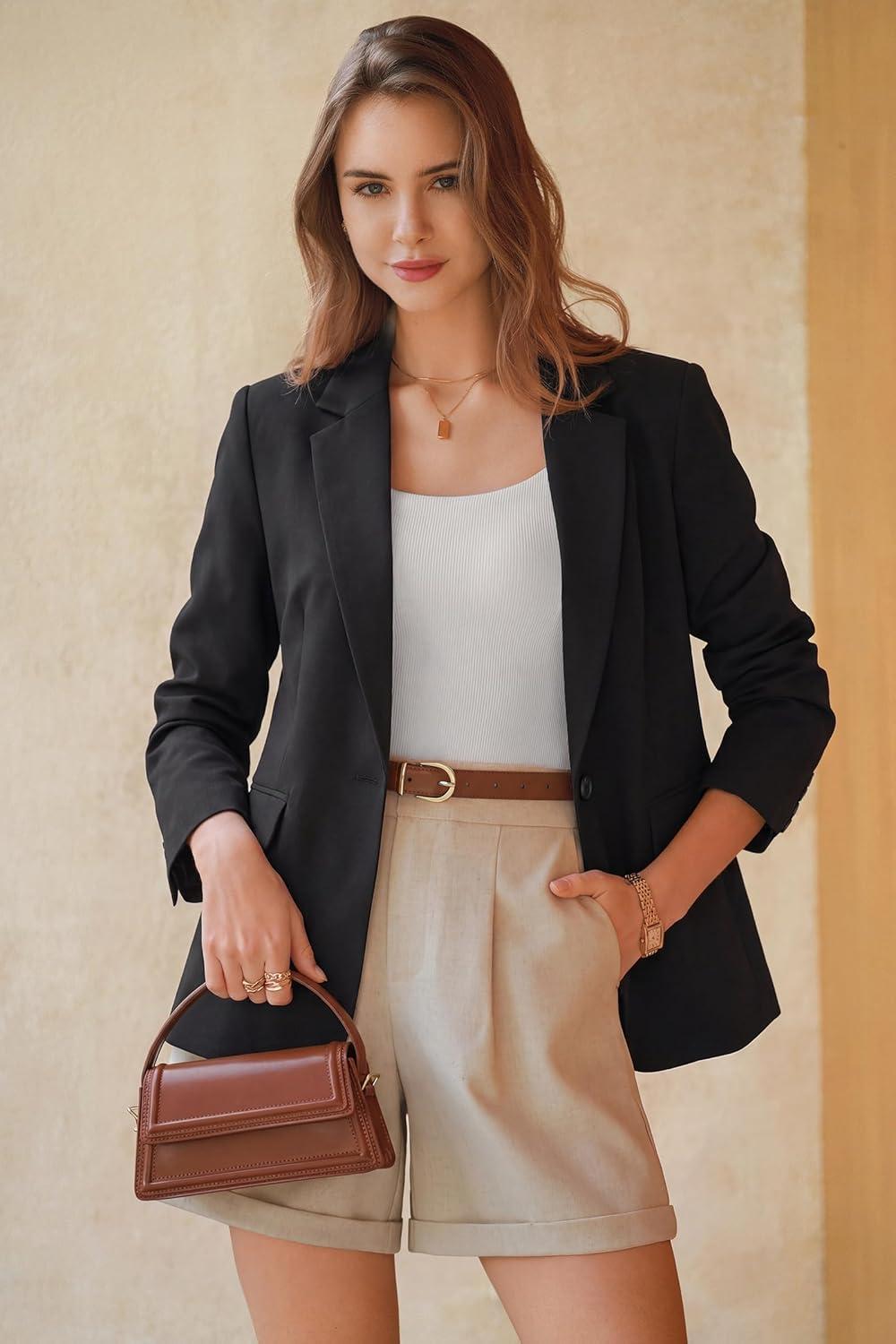 image:imageArachampCloz Womens Linen Blend Notched Lapel Open Front Blazers Work Business Casual Outfits 2026Black