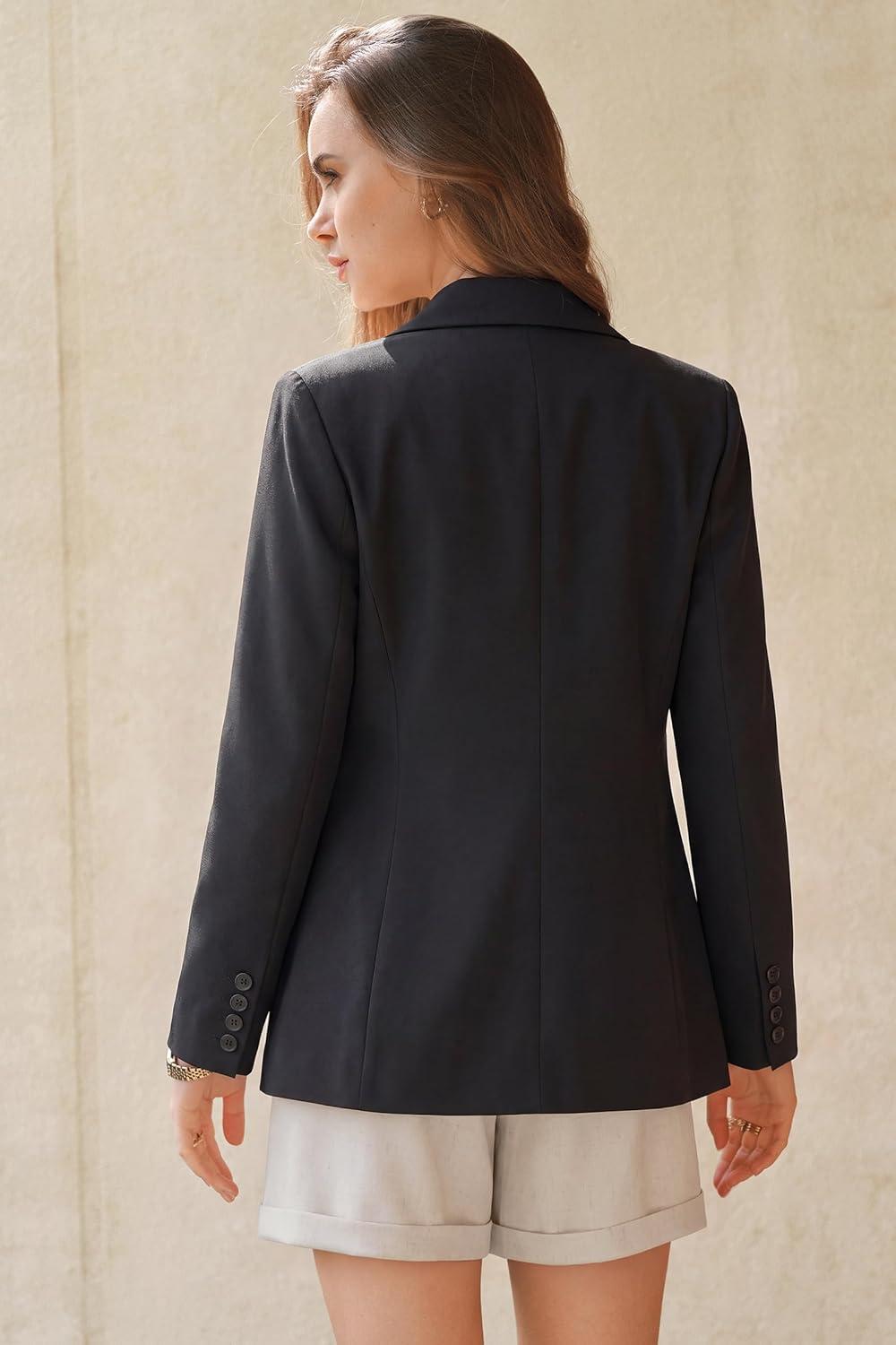 image:imageArachampCloz Womens Linen Blend Notched Lapel Open Front Blazers Work Business Casual Outfits 2026Black