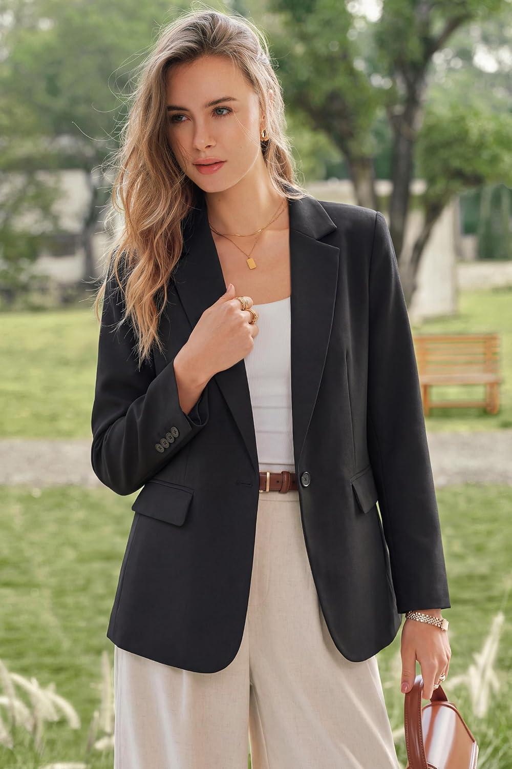 image:imageArachampCloz Womens Linen Blend Notched Lapel Open Front Blazers Work Business Casual Outfits 2026Black