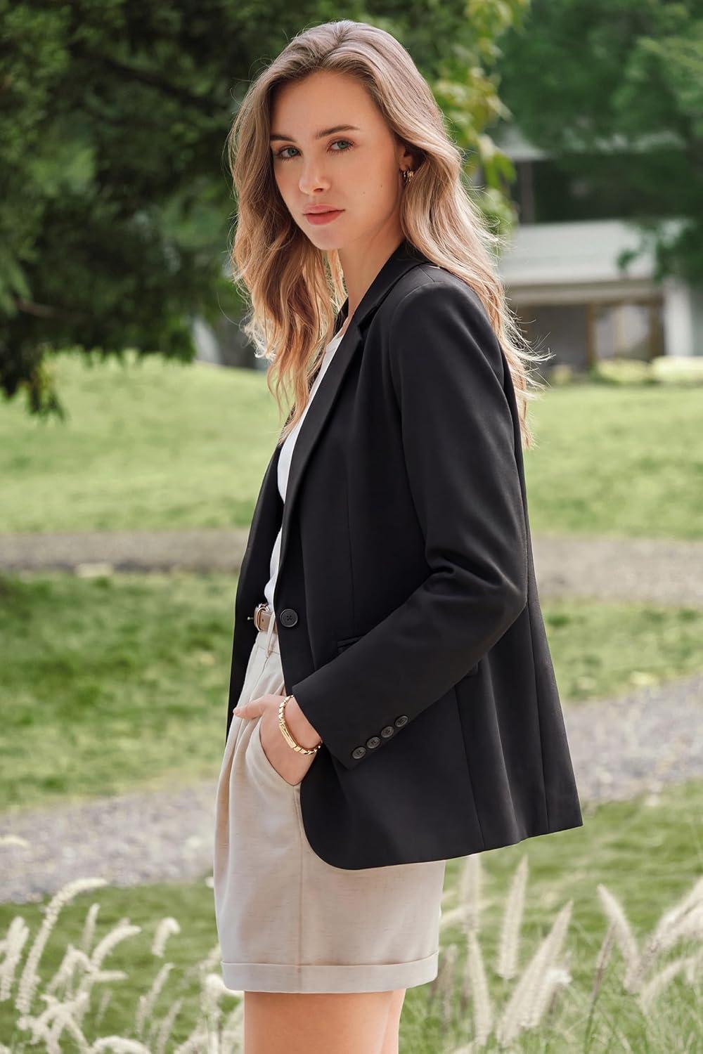 image:imageArachampCloz Womens Linen Blend Notched Lapel Open Front Blazers Work Business Casual Outfits 2026Black
