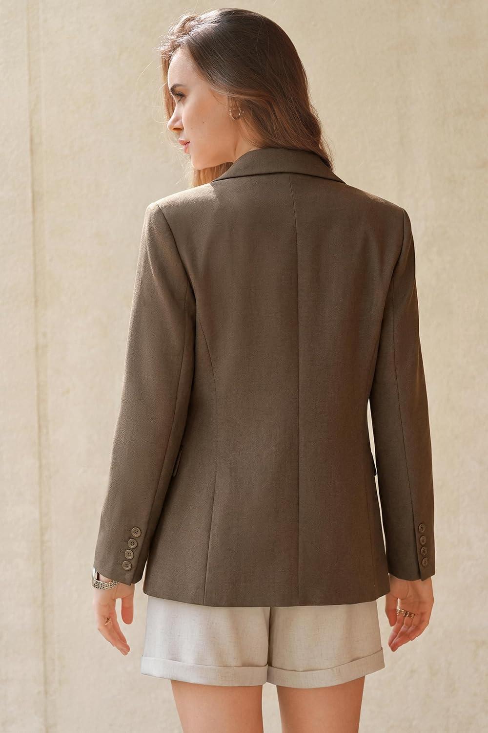 image:imageArachampCloz Womens Linen Blend Notched Lapel Open Front Blazers Work Business Casual Outfits 2026Brown