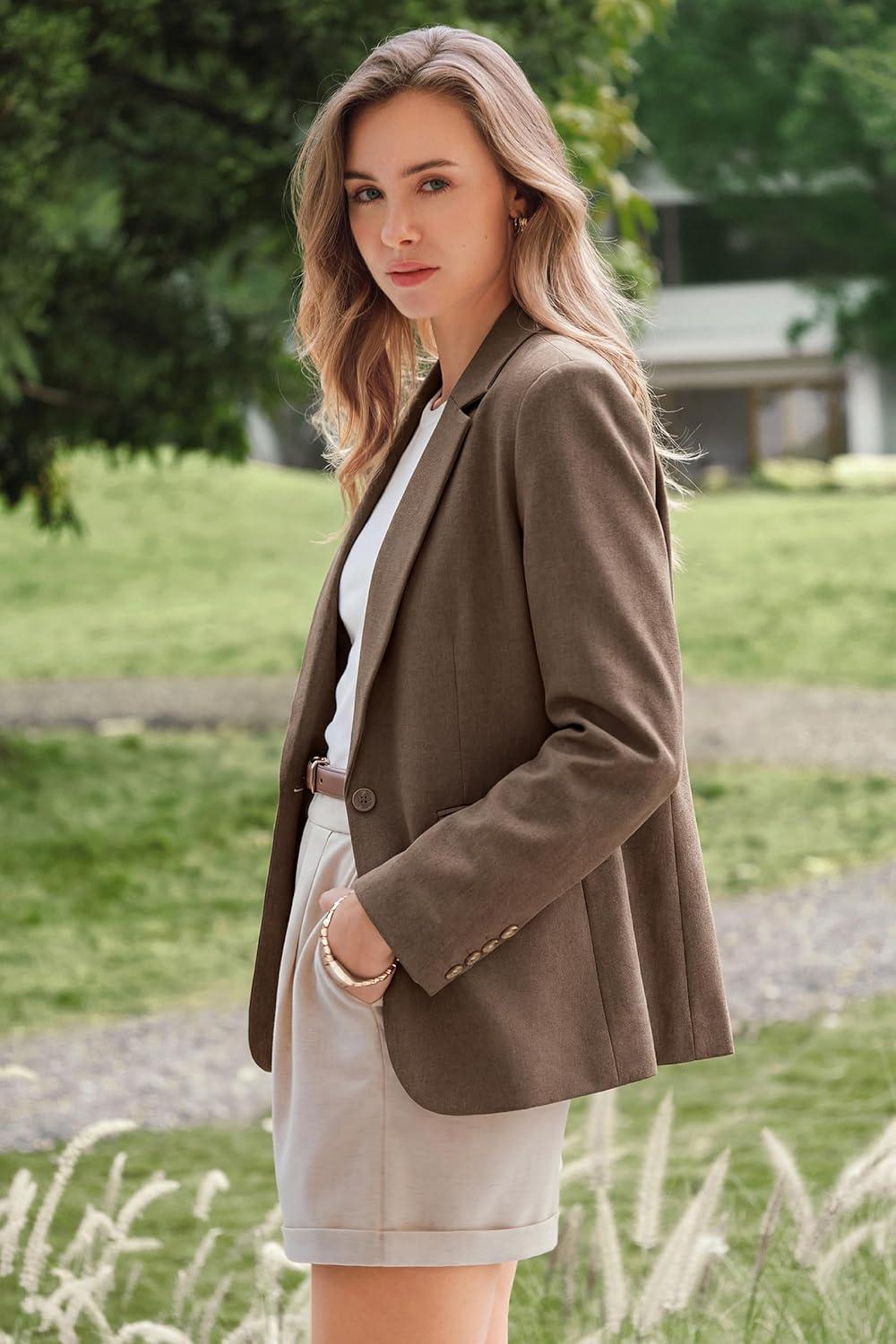 image:imageArachampCloz Womens Linen Blend Notched Lapel Open Front Blazers Work Business Casual Outfits 2026Brown
