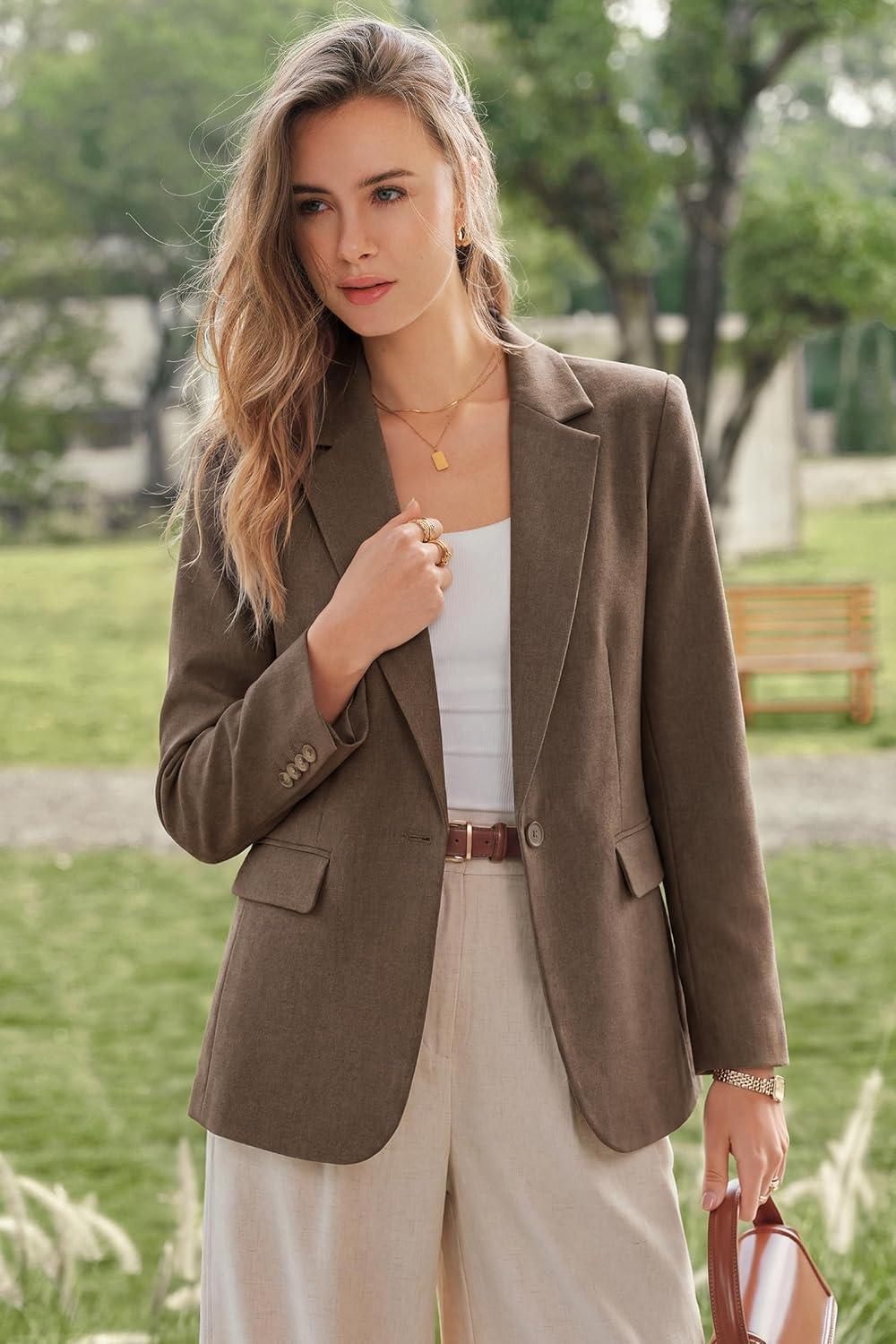 image:imageArachampCloz Womens Linen Blend Notched Lapel Open Front Blazers Work Business Casual Outfits 2026Brown