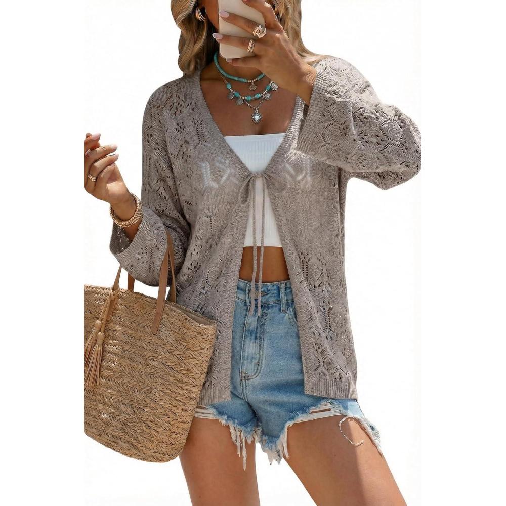 image:imageArachampCloz Womens Linen Blend Summer Crochet Cardigans Lightweight Boho Cover Up Lacey Kint Beach Resort Wear Trendy 2026Nutmeg
