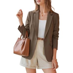 Arach&Cloz Women’s Linen Blend Notched Lapel Open Front Blazers Work Business Casual Outfits 2026(Brown)