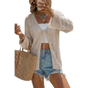 Arach&Cloz Women’s Linen Blend Summer Crochet Cardigans Lightweight Boho Cover Up Lacey Kint Beach Resort Wear Trendy 2026(Khaki)