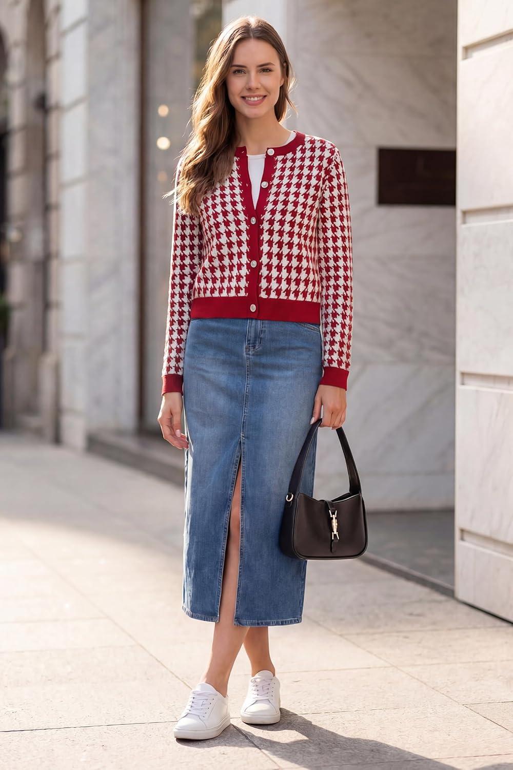 image:imageArachampCloz 100 Cotton Cropped Cardigan for Women Button Up Lightweight Sweater Business Casual Outfits 2026Red