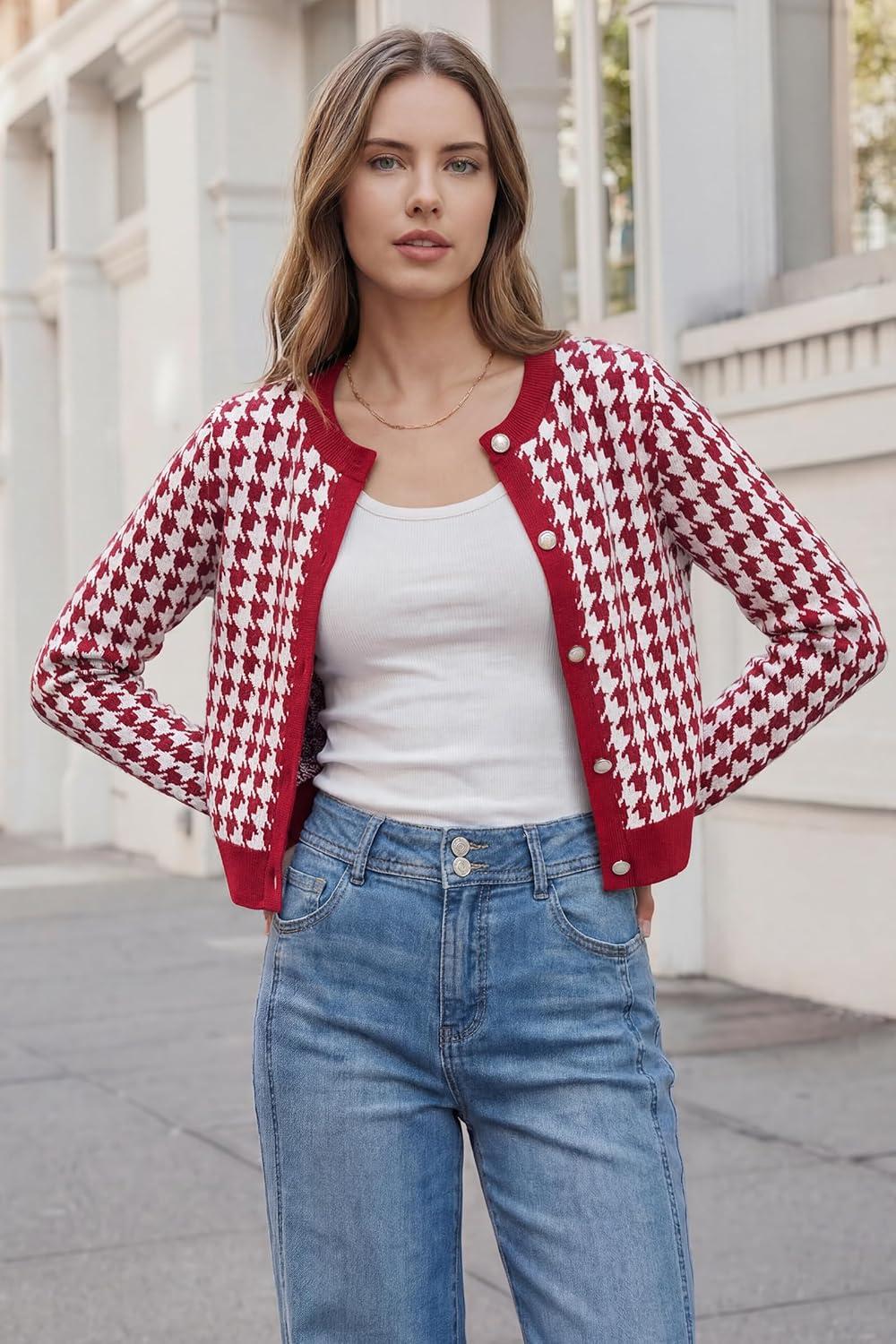 image:imageArachampCloz 100 Cotton Cropped Cardigan for Women Button Up Lightweight Sweater Business Casual Outfits 2026Red