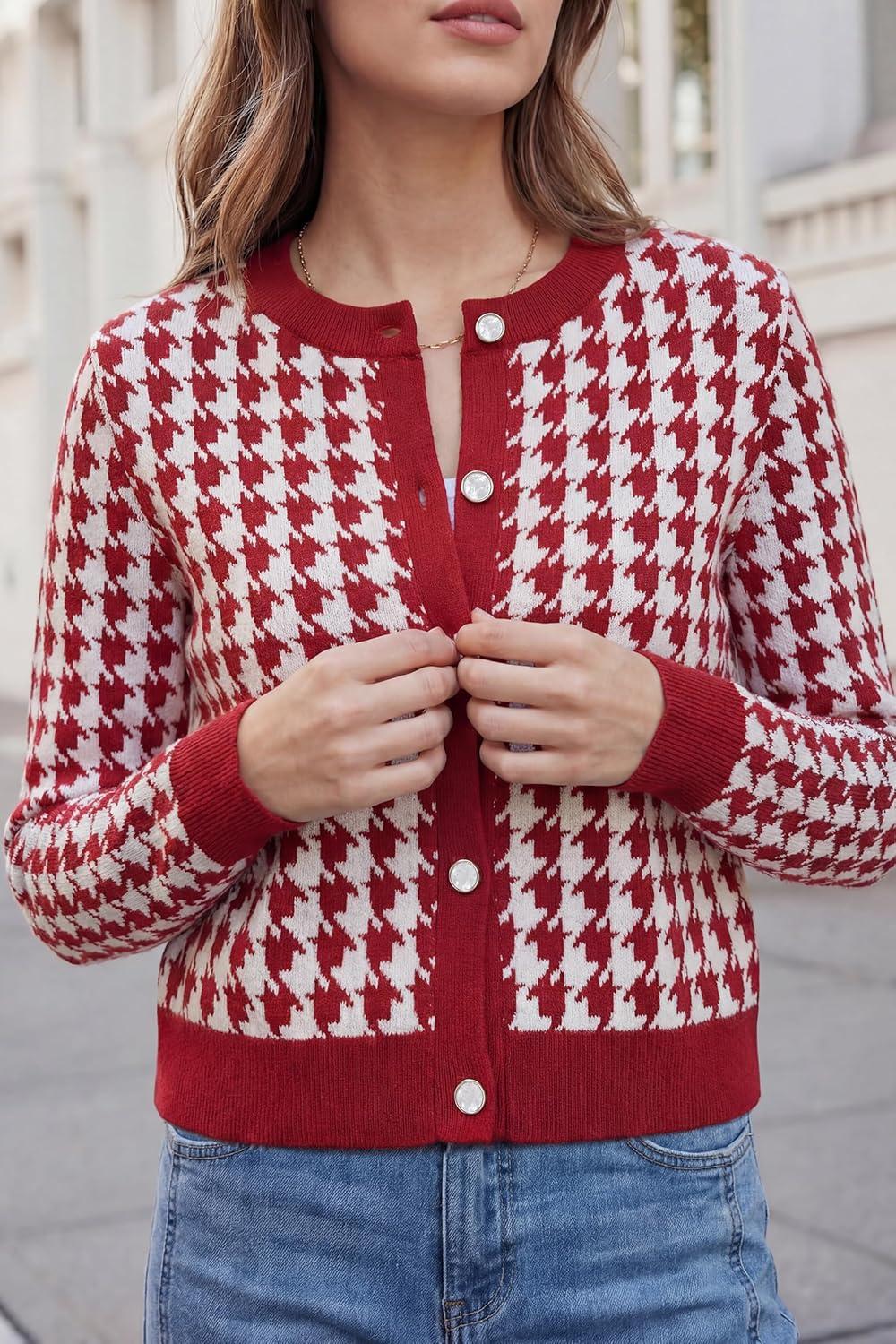 image:imageArachampCloz 100 Cotton Cropped Cardigan for Women Button Up Lightweight Sweater Business Casual Outfits 2026Red