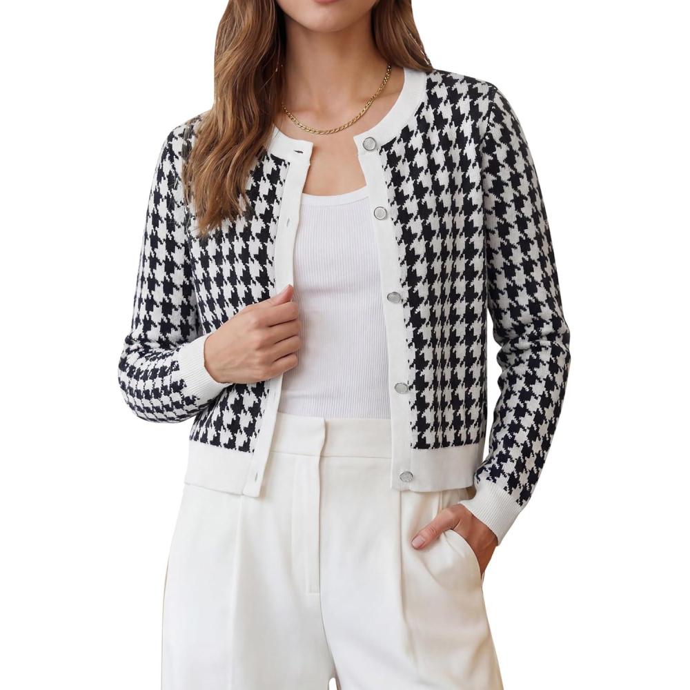 image:imageArachampCloz 100 Cotton Cropped Cardigan for Women Button Up Lightweight Sweater Business Casual Outfits 2026Black