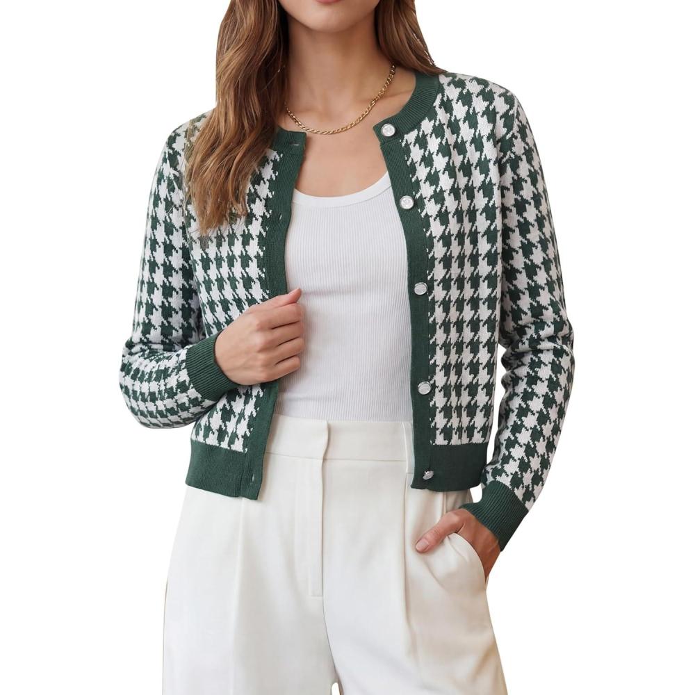 image:imageArachampCloz 100 Cotton Cropped Cardigan for Women Button Up Lightweight Sweater Business Casual Outfits 2026Green