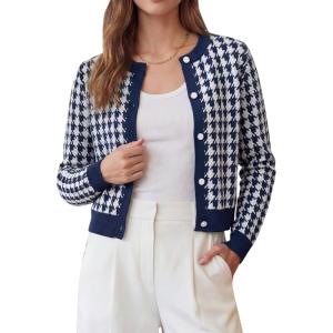 Arach&Cloz 100% Cotton Cropped Cardigan for Women Button Up Lightweight Sweater Business Casual Outfits 2026(Navy)