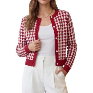 Arach&Cloz 100% Cotton Cropped Cardigan for Women Button Up Lightweight Sweater Business Casual Outfits 2026(Red)