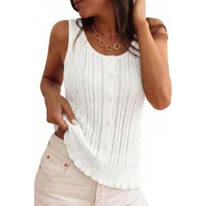 Arach&Cloz Women’s 100% Cotton Sleeveless Tank Tops Sweater Vest Ruffle Beach Resort Cruise Wear Trendy Summer 2026(Beige)