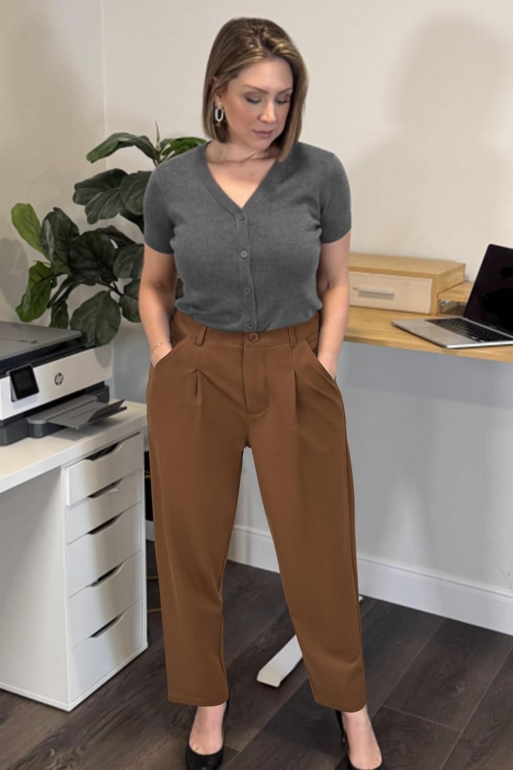 image:imageArachampCloz Womens Dress Pants Work Business Office Ankle Trousers High Waisted Ladies Slacks 2026Coffee