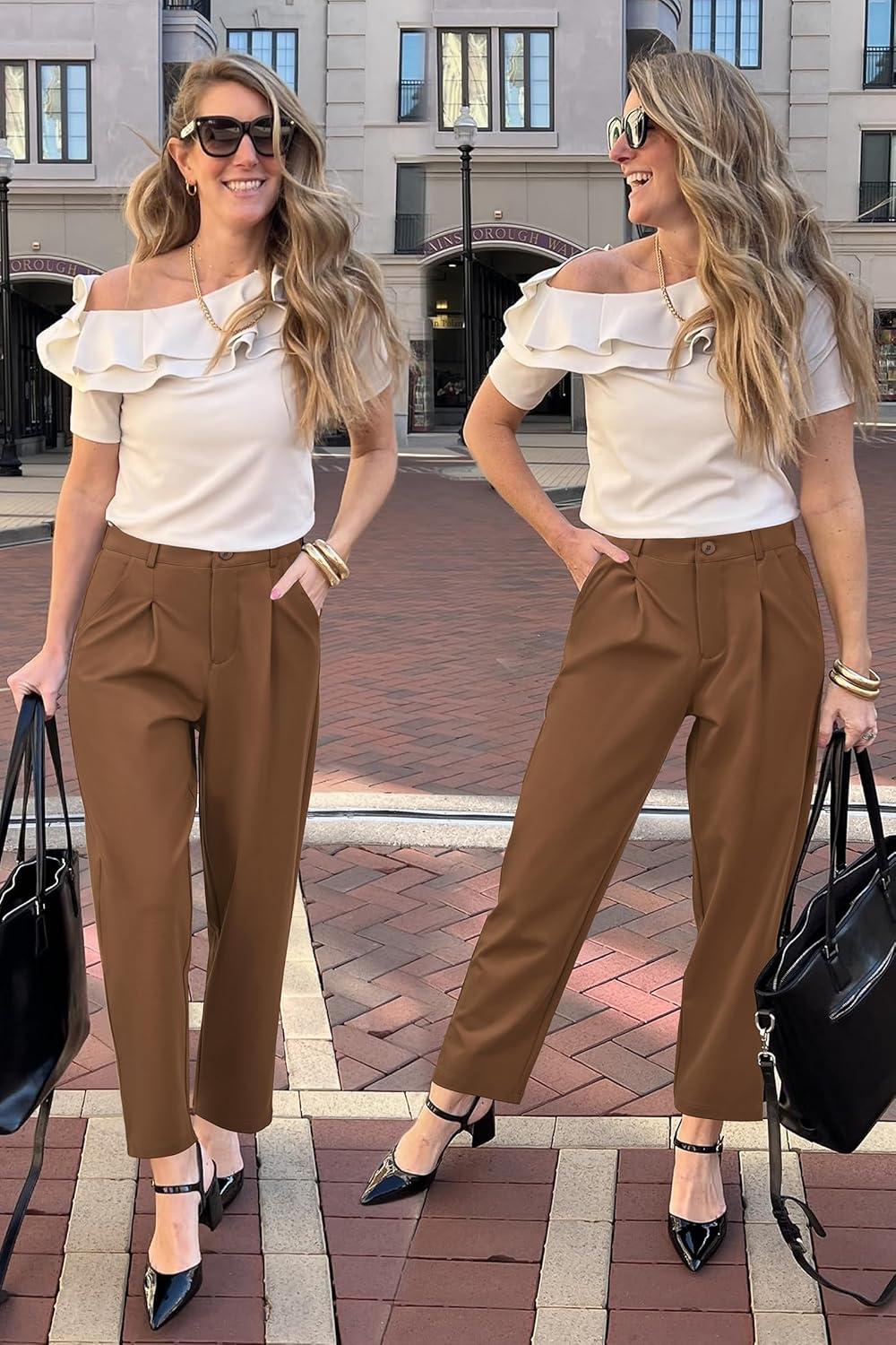 image:imageArachampCloz Womens Dress Pants Work Business Office Ankle Trousers High Waisted Ladies Slacks 2026Coffee