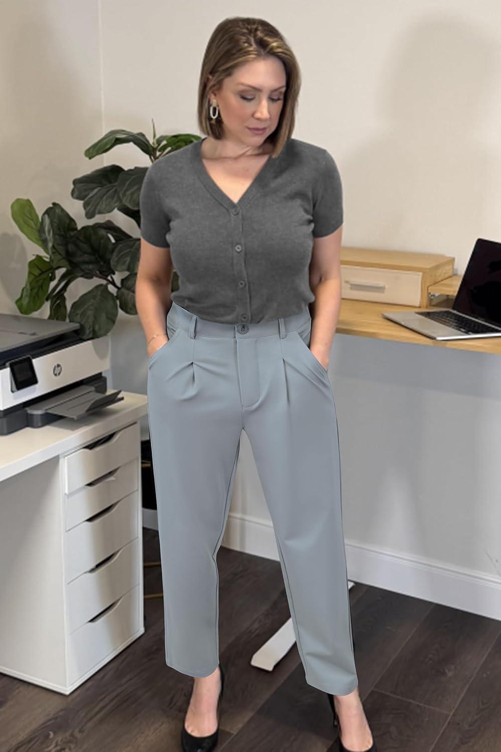 image:imageArachampCloz Womens Dress Pants Work Business Office Ankle Trousers High Waisted Ladies Slacks 2026Light Grey