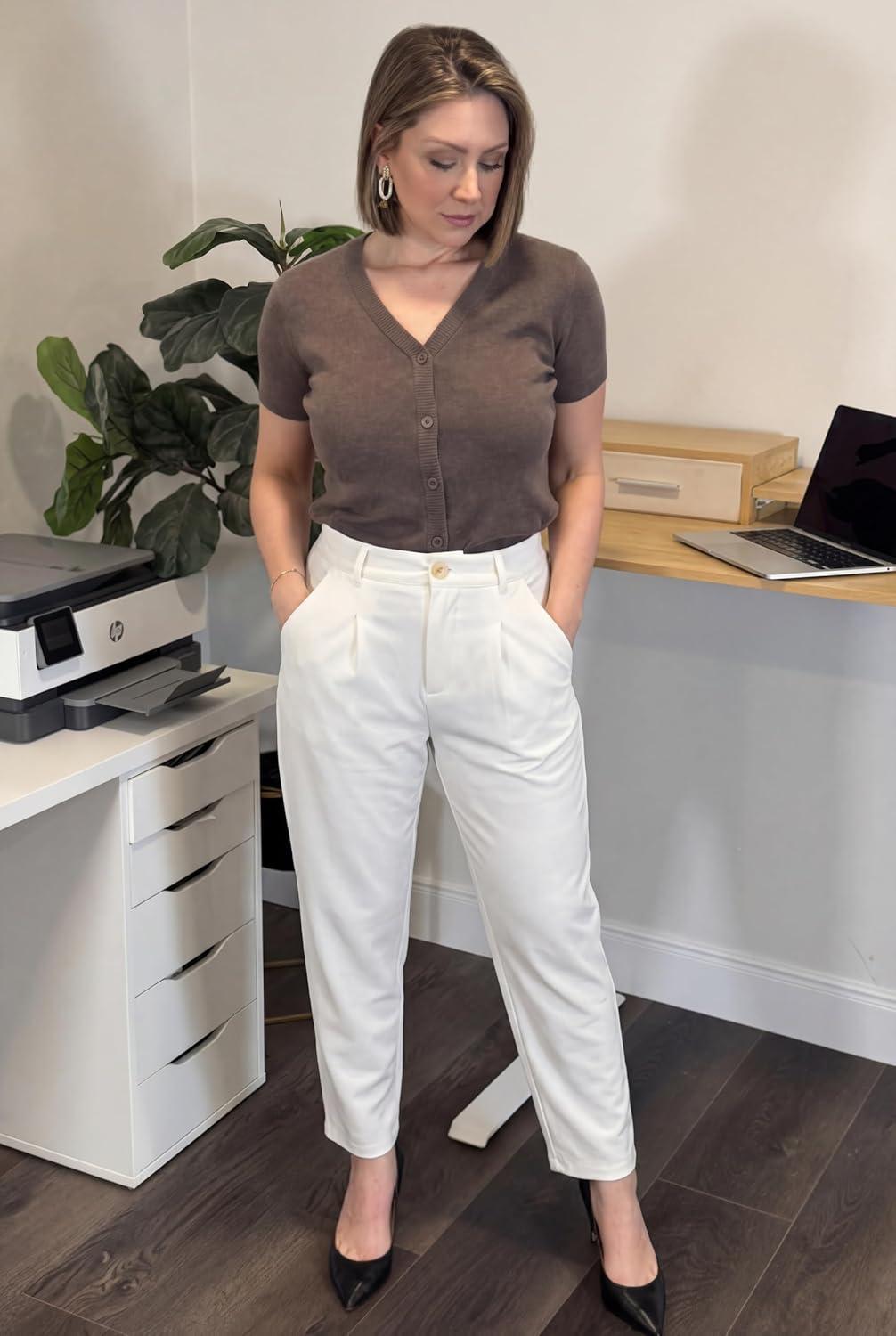 image:imageArachampCloz Womens Dress Pants Work Business Office Ankle Trousers High Waisted Ladies Slacks 2026White