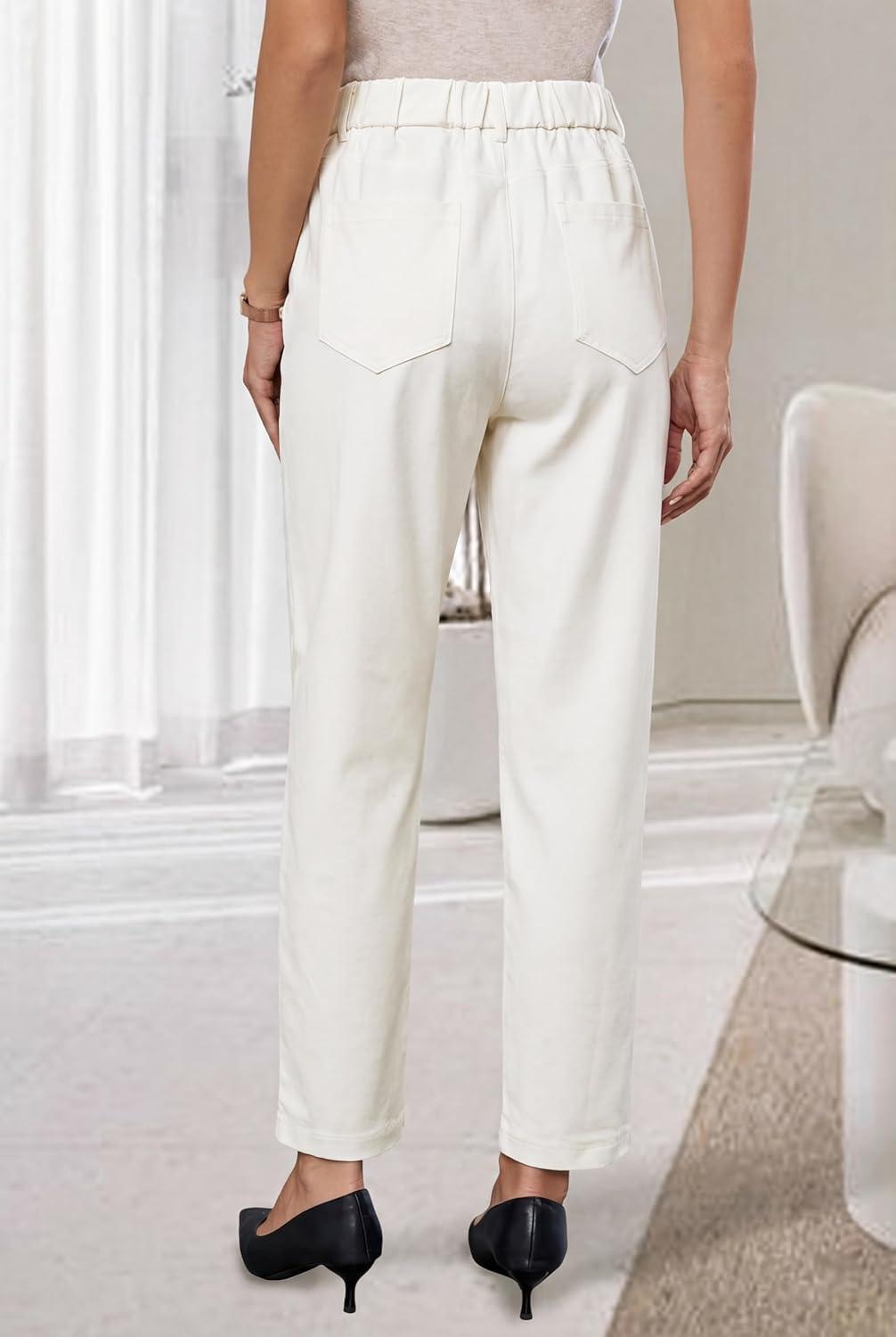 image:imageArachampCloz Womens Dress Pants Work Business Office Ankle Trousers High Waisted Ladies Slacks 2026White