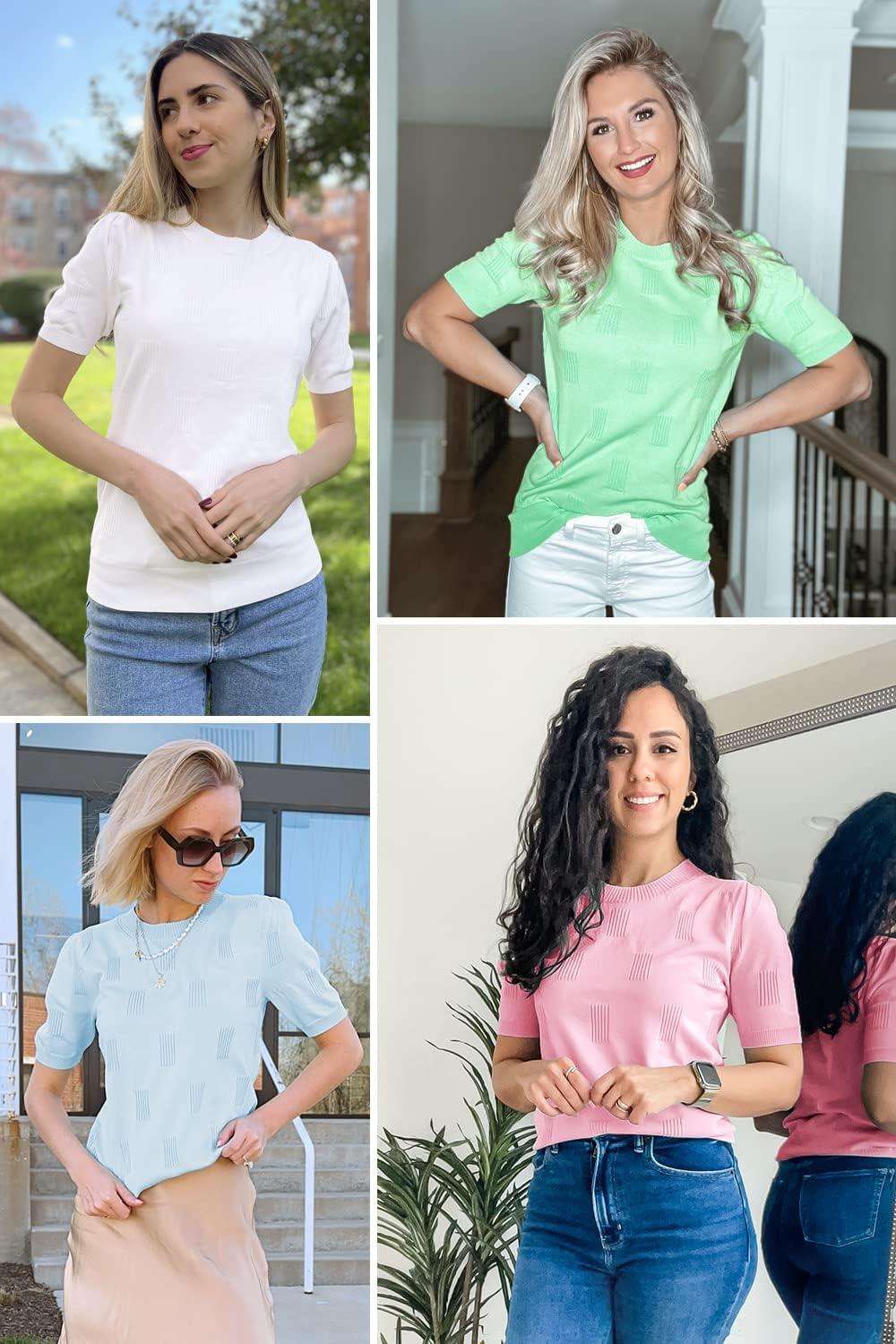 image:imageArachampCloz Womens Lightweight Blouse Short Sleeve Crew Neck Sweaters Business Casual Tops Spring Summer Outfits 2026Offwhite