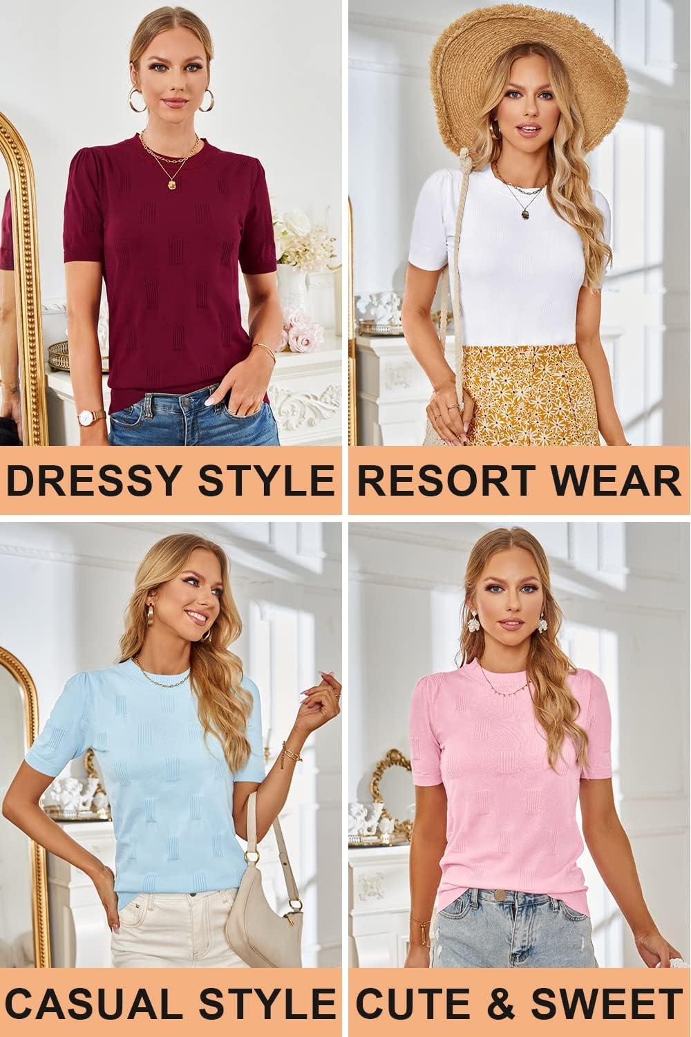 image:imageArachampCloz Womens Lightweight Blouse Short Sleeve Crew Neck Sweaters Business Casual Tops Spring Summer Outfits 2026Offwhite