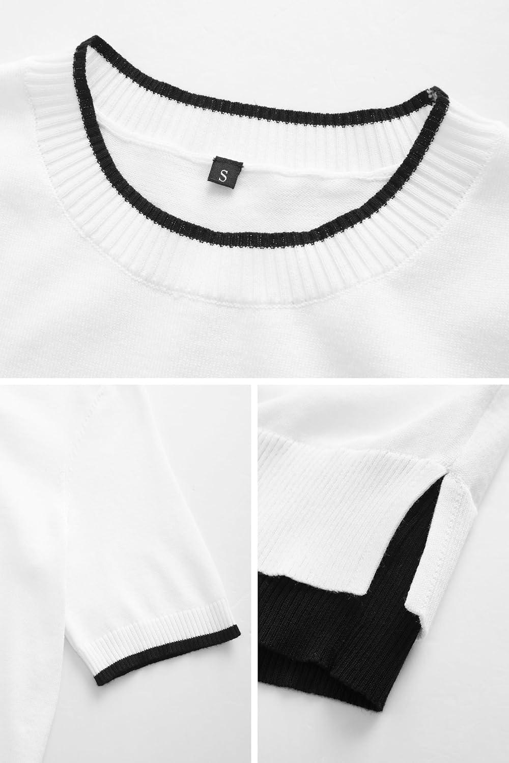 image:imageArachampCloz Womens Lightweight Blouse Short Sleeve Crew Neck Sweaters Business Casual Tops Spring Summer Outfits 2026Whiteblack