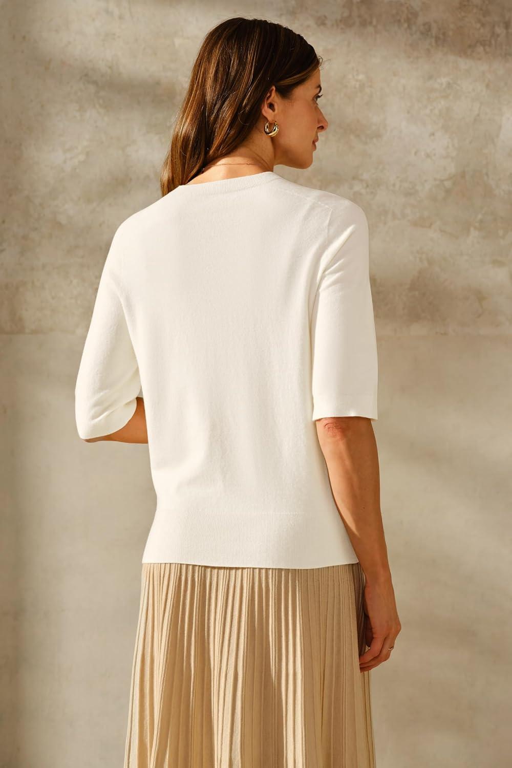 image:imageArachampCloz Womens Lightweight Blouse Short Sleeve Crew Neck Sweaters Business Casual Tops Spring Summer Outfits 2026Zbeige