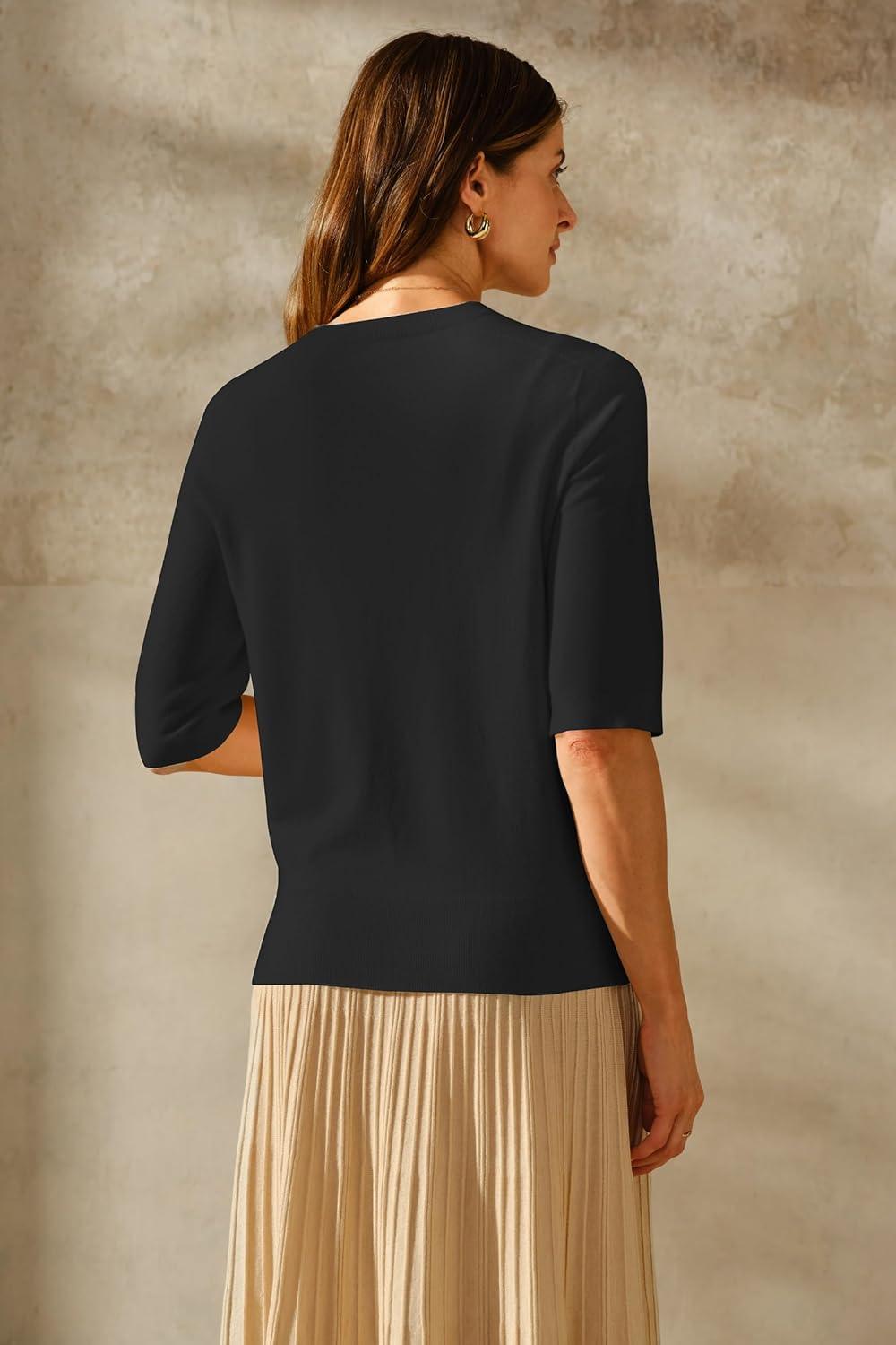 image:imageArachampCloz Womens Lightweight Blouse Short Sleeve Crew Neck Sweaters Business Casual Tops Spring Summer Outfits 2026Zblack