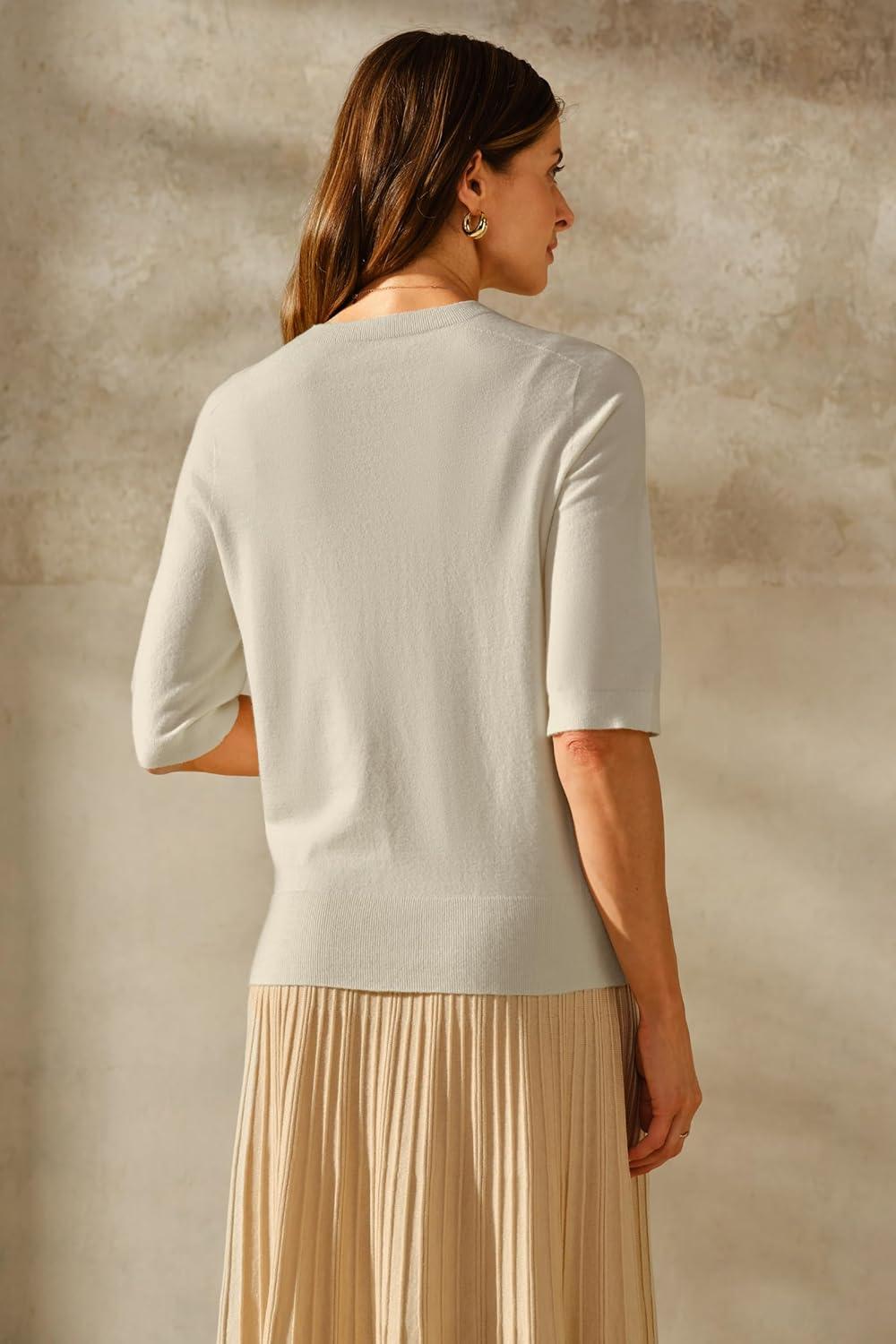 image:imageArachampCloz Womens Lightweight Blouse Short Sleeve Crew Neck Sweaters Business Casual Tops Spring Summer Outfits 2026Zkhaki
