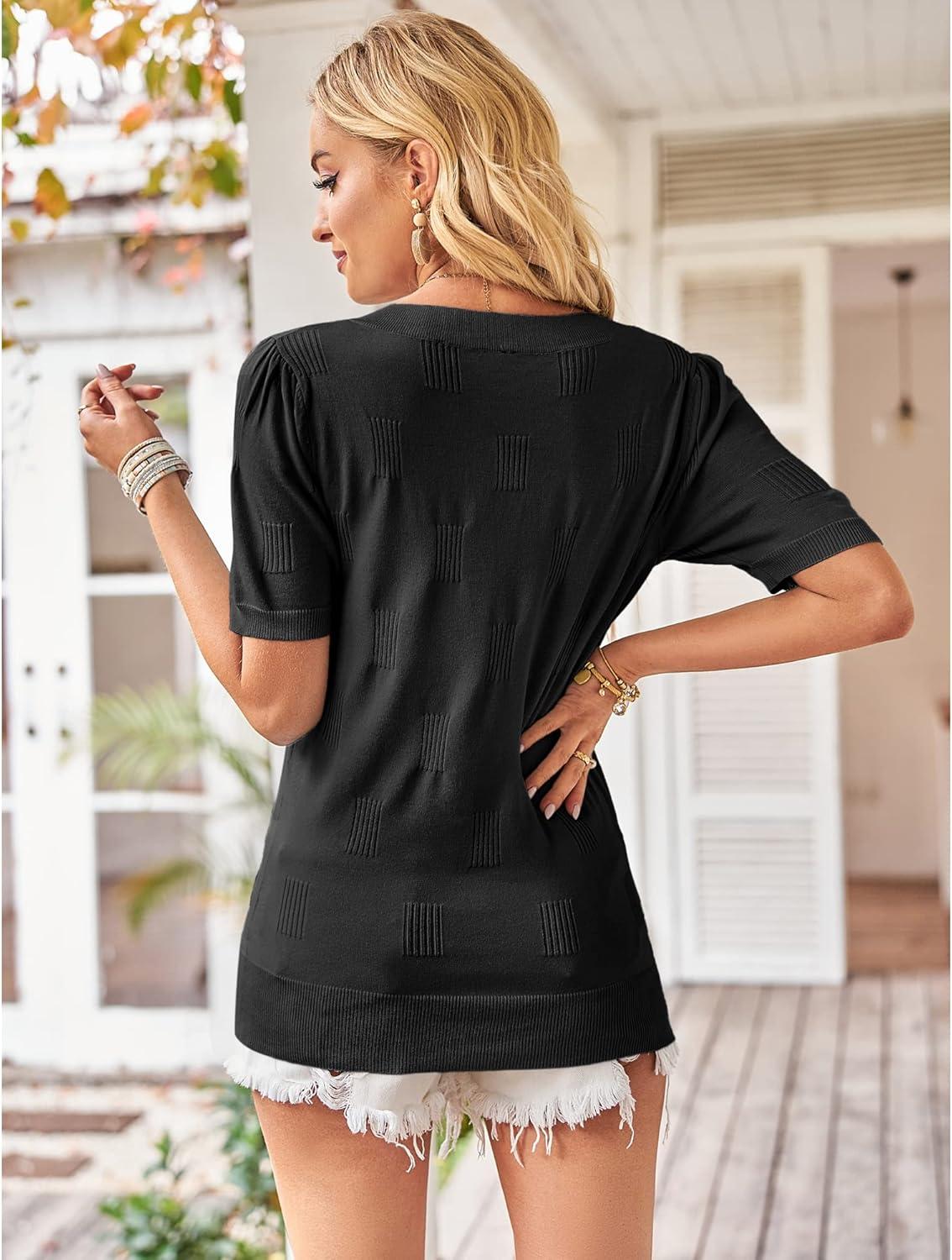 image:imageArachampCloz Womens Lightweight Spring Summer Sweater Tops Casual Short Sleeve Blouses ShirtsAzblack