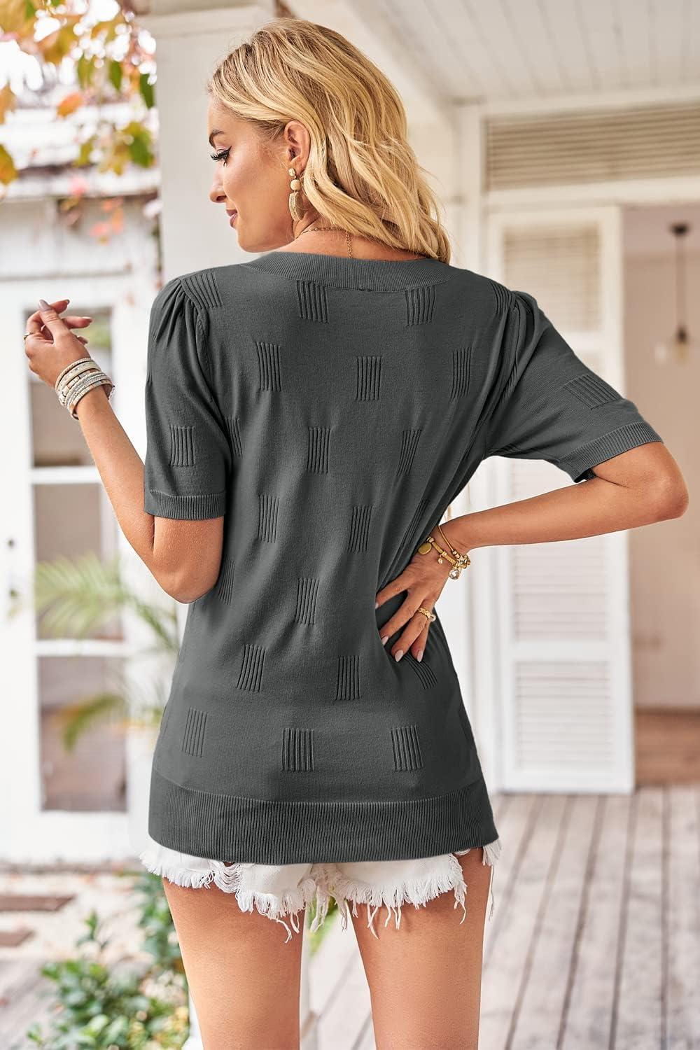 image:imageArachampCloz Womens Lightweight Spring Summer Sweater Tops Casual Short Sleeve Blouses ShirtsAzdark Grey
