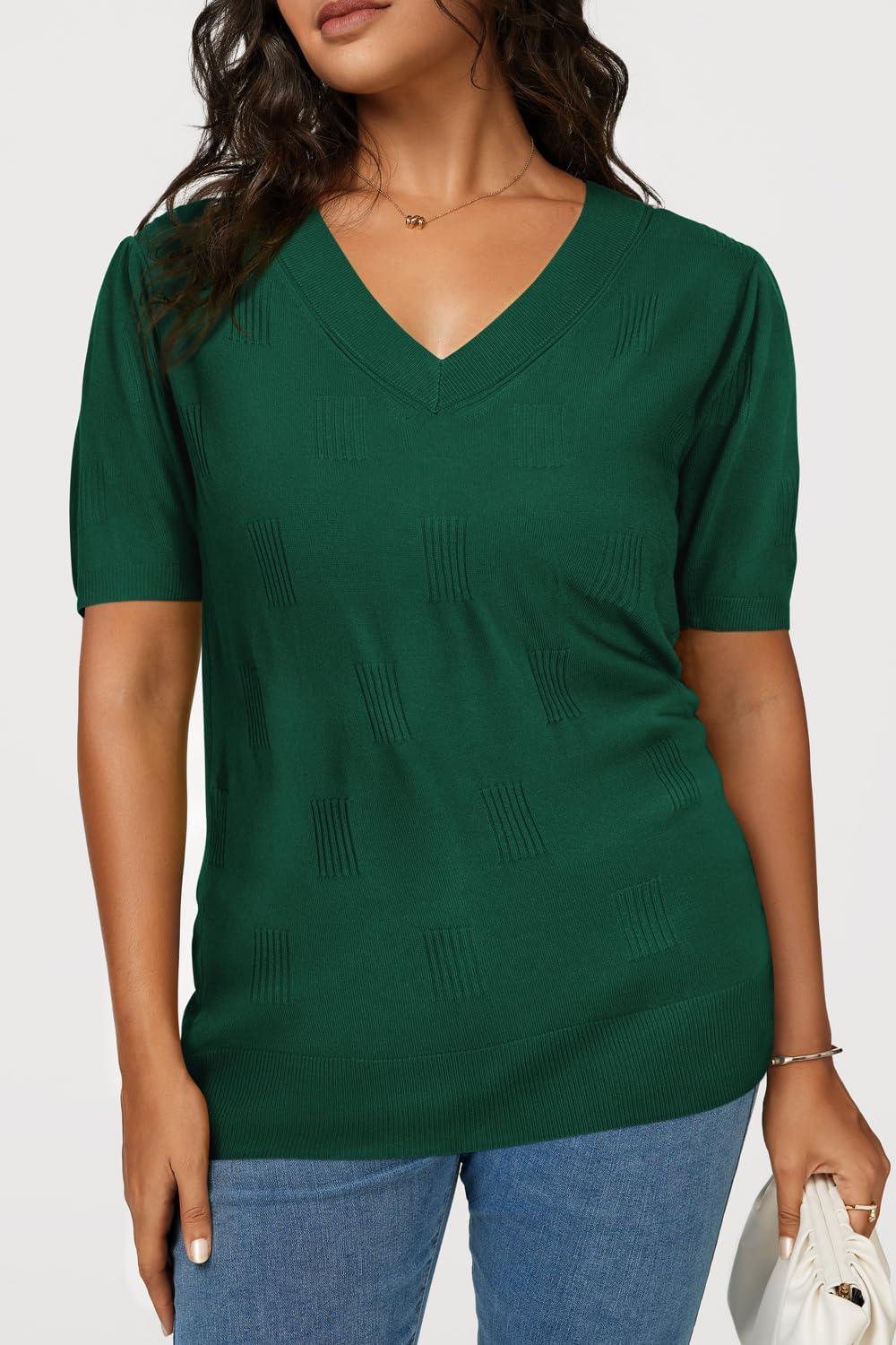 image:imageArachampCloz Womens Lightweight Spring Summer Sweater Tops Casual Short Sleeve Blouses ShirtsAzgreen 02