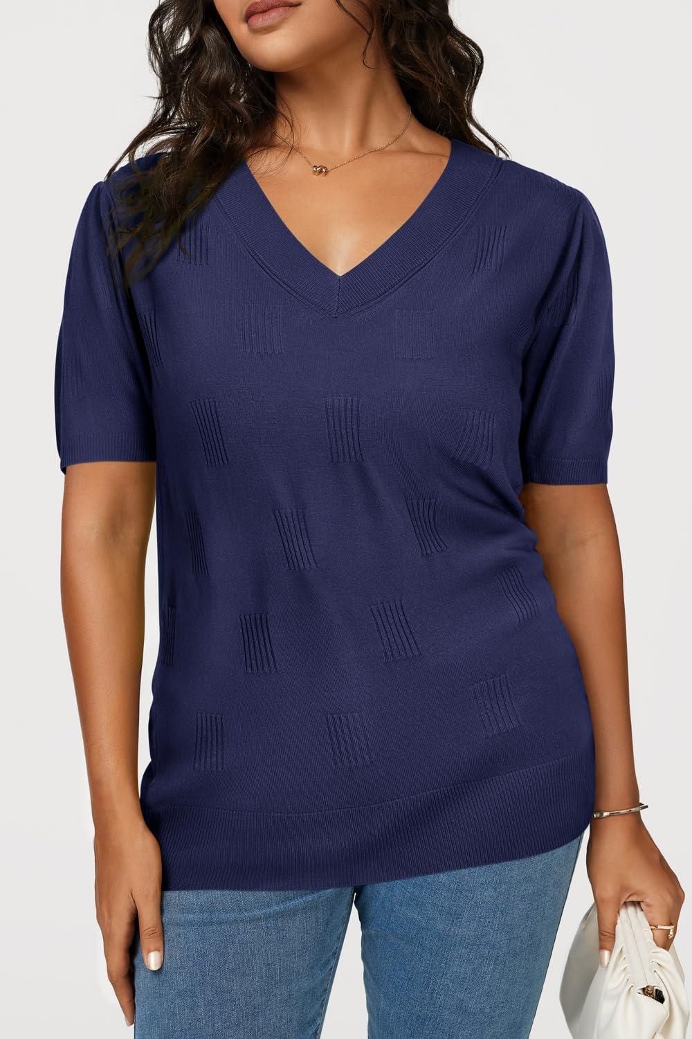 image:imageArachampCloz Womens Lightweight Spring Summer Sweater Tops Casual Short Sleeve Blouses ShirtsAznavy