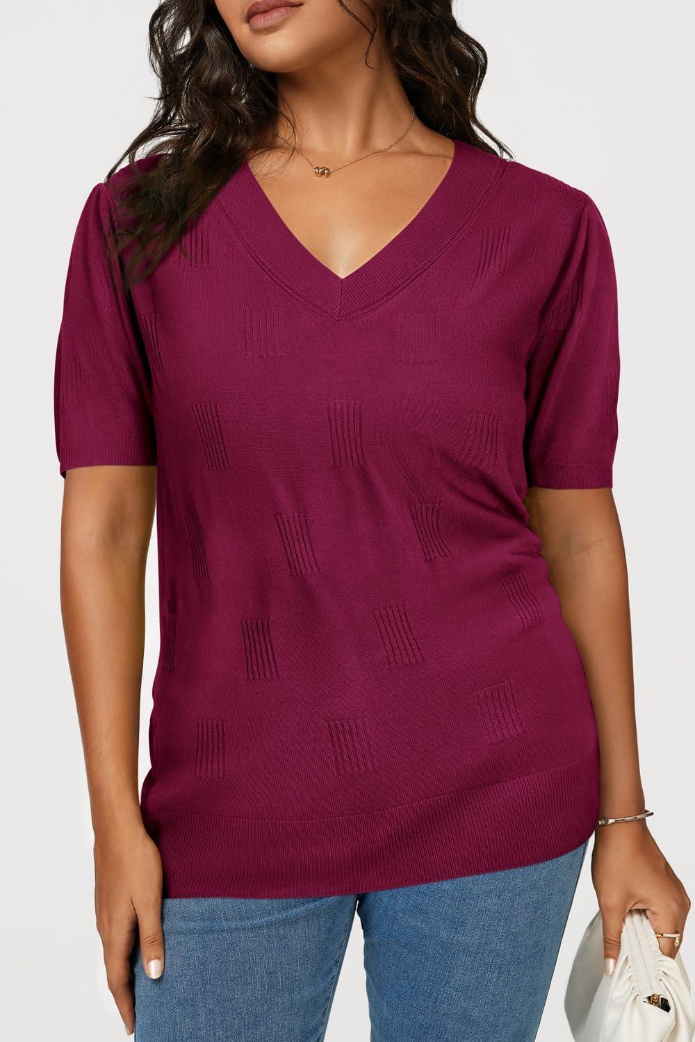 image:imageArachampCloz Womens Lightweight Spring Summer Sweater Tops Casual Short Sleeve Blouses ShirtsAzwine