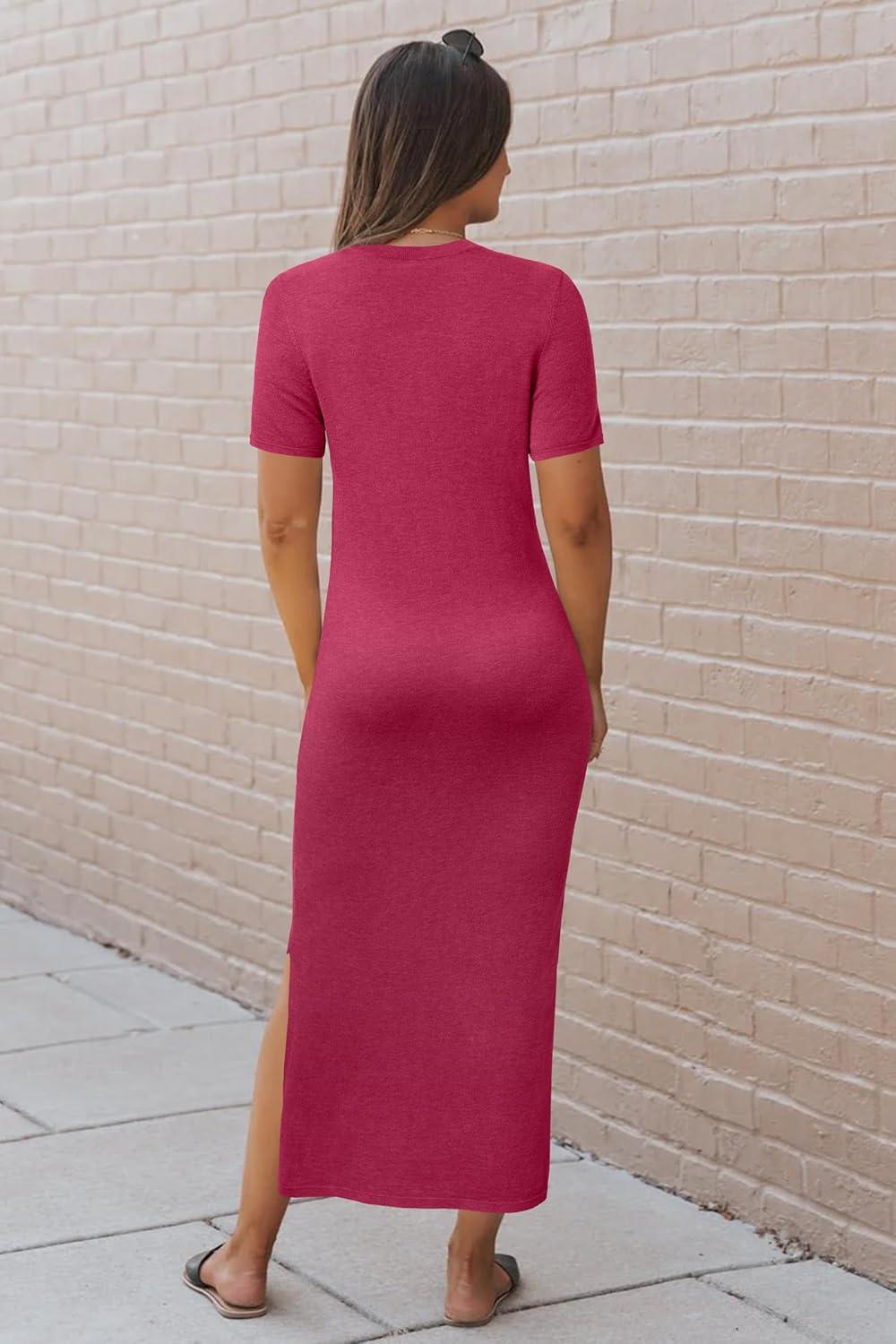 image:imageArachampCloz Womens Wool Blend Lightweight Spring Casual T Shirts Maxi Dress 2026Rose Red