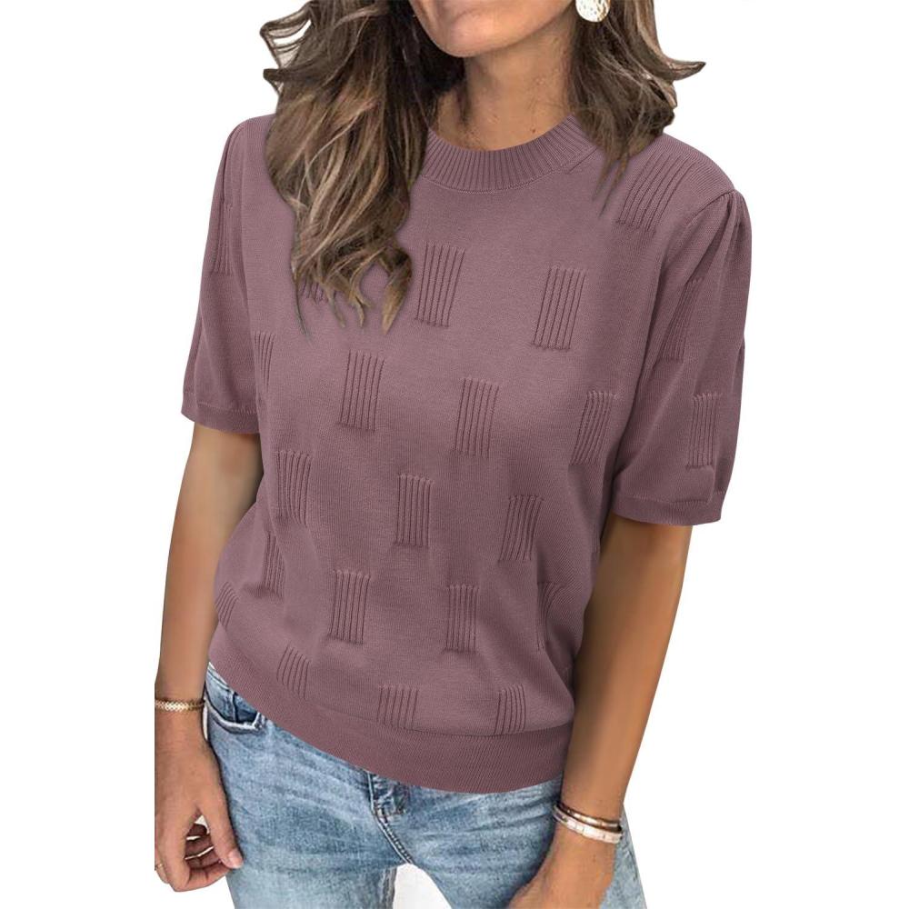 image:imageArachampCloz Womens Lightweight Blouse Short Sleeve Crew Neck Sweaters Business Casual Tops Spring Summer Outfits 2026Dusty Rose