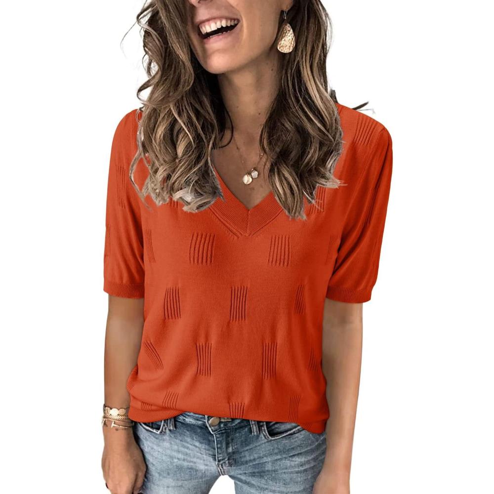 image:imageArachampCloz Womens Lightweight Spring Summer Sweater Tops Casual Short Sleeve Blouses ShirtsAzrust