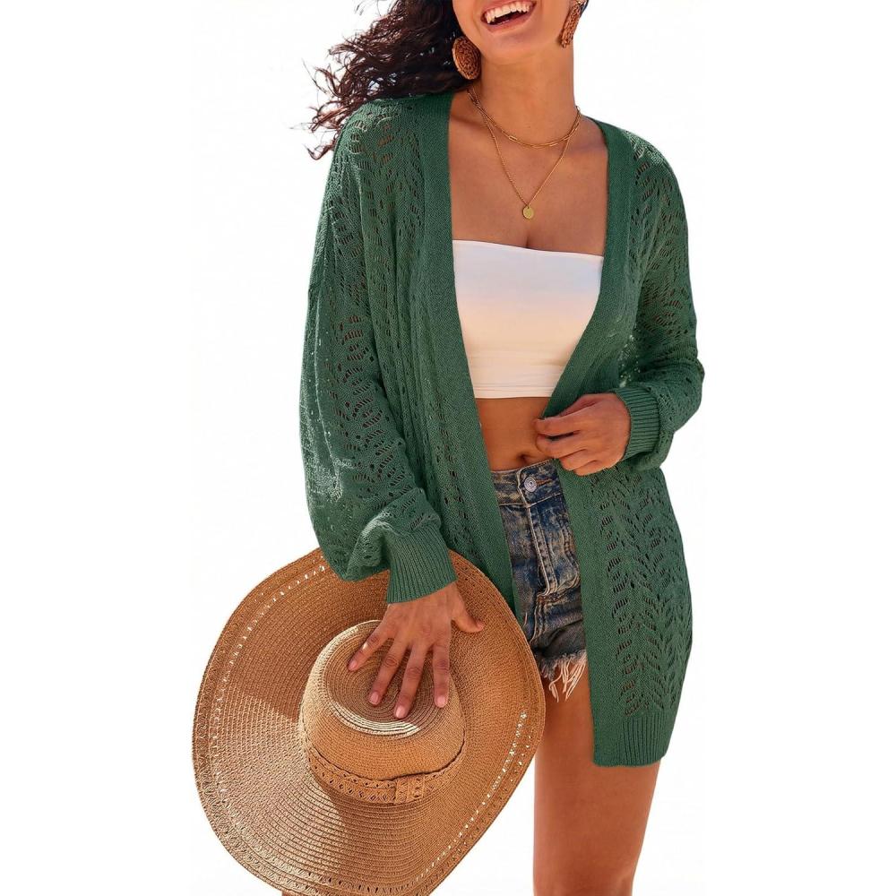 image:imageArachampCloz Womens Oversized Crochet Cover Up Summer Cardigan Lightweight Beach Vacation Kimonos 2026Dark Green