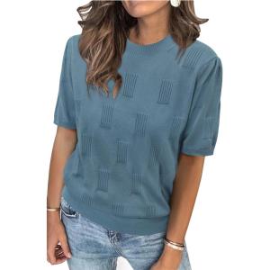 Arach&Cloz Women’s Lightweight Blouse Short Sleeve Crew Neck Sweaters Business Casual Tops Spring Summer Outfits 2026(Dusty Blue)