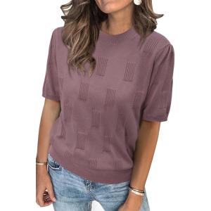 Arach&Cloz Women’s Lightweight Blouse Short Sleeve Crew Neck Sweaters Business Casual Tops Spring Summer Outfits 2026(Dusty Rose)