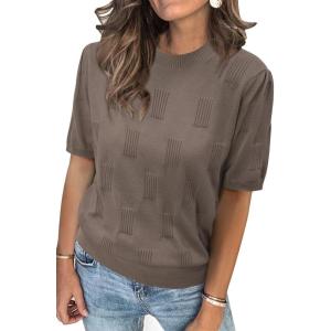 Arach&Cloz Women’s Lightweight Blouse Short Sleeve Crew Neck Sweaters Business Casual Tops Spring Summer Outfits 2026(Nutmeg)