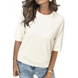 Arach&Cloz Women’s Lightweight Blouse Short Sleeve Crew Neck Sweaters Business Casual Tops Spring Summer Outfits 2026(Z-beige)