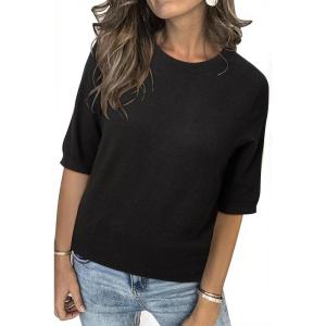 Arach&Cloz Women’s Lightweight Blouse Short Sleeve Crew Neck Sweaters Business Casual Tops Spring Summer Outfits 2026(Z-black)