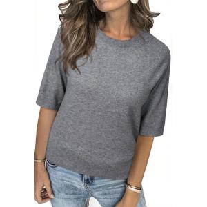 Arach&Cloz Women’s Lightweight Blouse Short Sleeve Crew Neck Sweaters Business Casual Tops Spring Summer Outfits 2026(Z-gray)