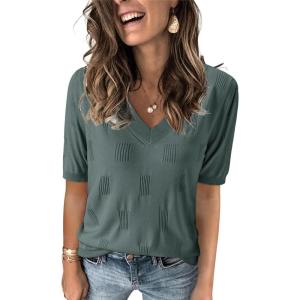 Arach&Cloz Women’s Lightweight Spring Summer Sweater Tops Casual Short Sleeve Blouses Shirts(Grey Green)