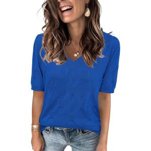 Arach&Cloz Women’s Lightweight Spring Summer Sweater Tops Casual Short Sleeve Blouses Shirts(Royal Blue)