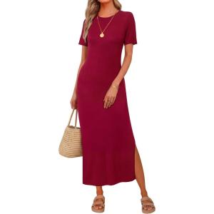 Arach&Cloz Women’s Wool Blend Lightweight Spring Casual T Shirts Maxi Dress 2026(Burgundy)