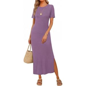 Arach&Cloz Women’s Wool Blend Lightweight Spring Casual T Shirts Maxi Dress 2026(Purple)